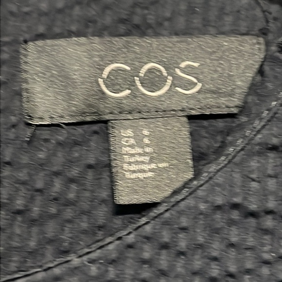 COS Tricot Crepe Puff Sleeve Pocket Shift Dress Navy Textured Knee Length Small - Picture 6 of 8